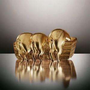 Vintage Three Little Pigs Brass Brooch Pin